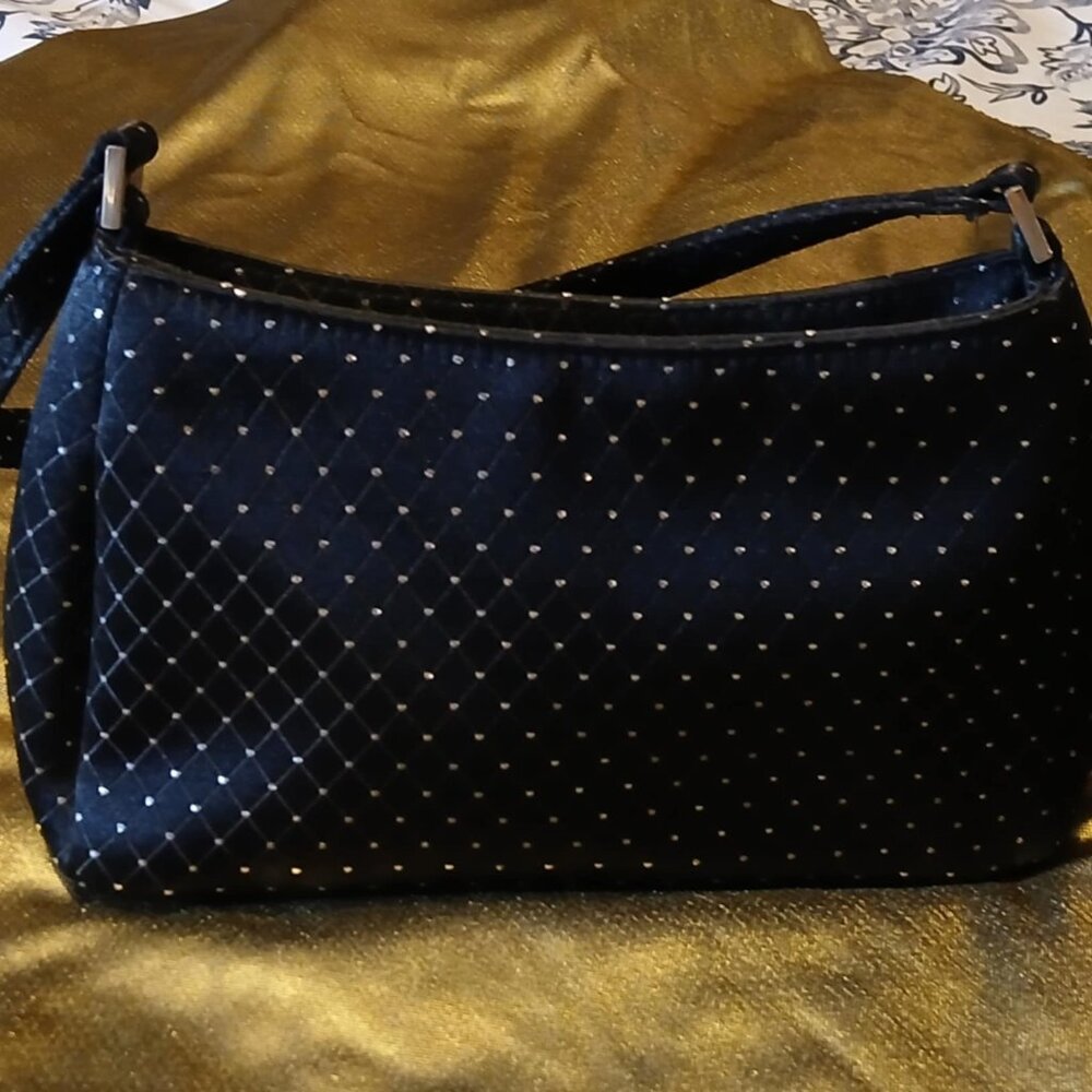 Black Evening Party Purse with silver dot sequins 9 X 5 inches